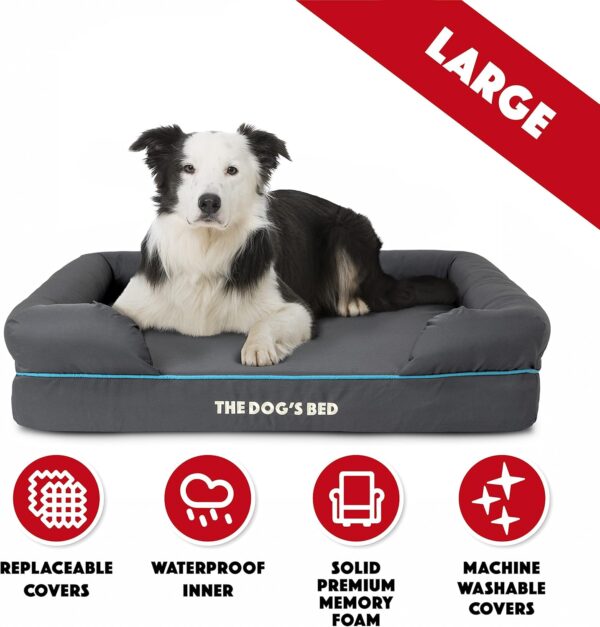 The Dog’s Bed, Orthopaedic Memory Foam Waterproof Dog Bed, Large Grey with Blue Trim, Eases Pet Arthritis & Hip Dysplasia Pain, Therapeutic & Supportive, Washable Quality Oxford Fabric Cover - Image 6