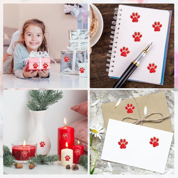 500pcs Puppy Paw Stickers, 1 Inch Self-Adhesive Glittery Pet Paw Decals Cute Dog Feet Paw Stickers Cat Bear Stickers Roll for Envelope Books Laptops Bottles Crafts Supplies(red) - Image 7