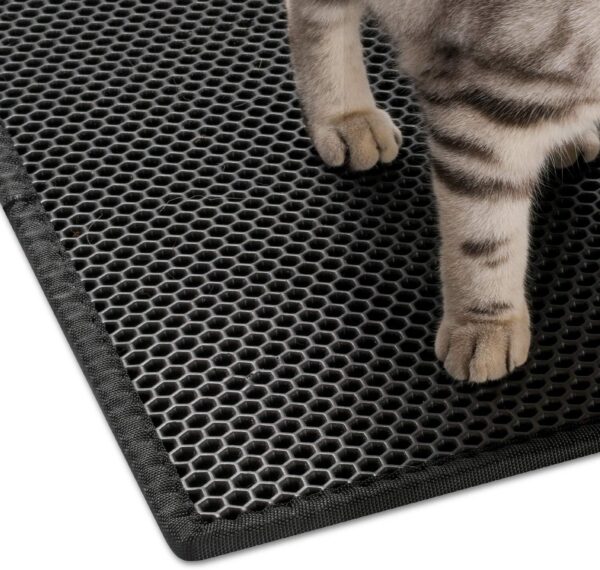 Pieviev Cat Litter Mat Litter Tray Mat of Large Size Double Layer Honeycomb Large Holes Design Waterproof EVA Material Non-BPA, Soft on Paws and Washable (76X61cm Black) - Image 4