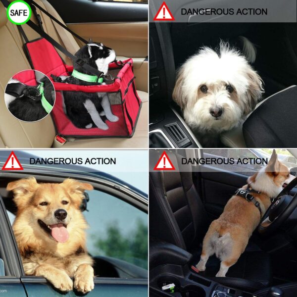 Aandyou Pet Car Booster Seat Breathable Waterproof Pet Dog Car Supplies Travel Pet Car Carrier Bag Seat Protector Cover with Safety Leash for Small Dogs Cats Puppy (Red) - Image 3