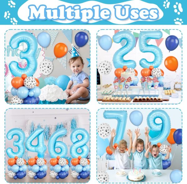 40 Inch Number 3 Balloon Blue, Dog Paw Balloons Tower with Navy Blue Orange and Pastel Blue Balloons for Boys 3rd Birthday Party Decor Kids 3 Year Animal Puppy Dogs Theme Party Supplies - Image 5