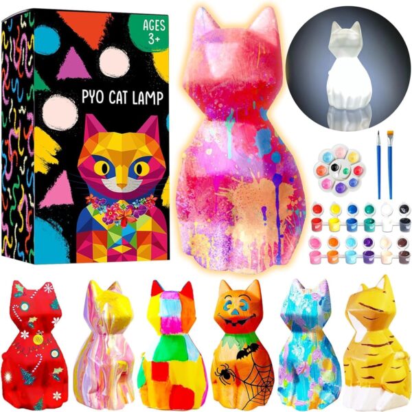 Goodyking Paint Your Own Cat Lamp Kit, DIY Cat Crafts Night Light, Painting Kit Arts & Crafts for Kids Ages 8-12, Art Supplies Birthday Easter Party for Teens Girls Boys Age 3 4 5 6 7 8+ - Image 8