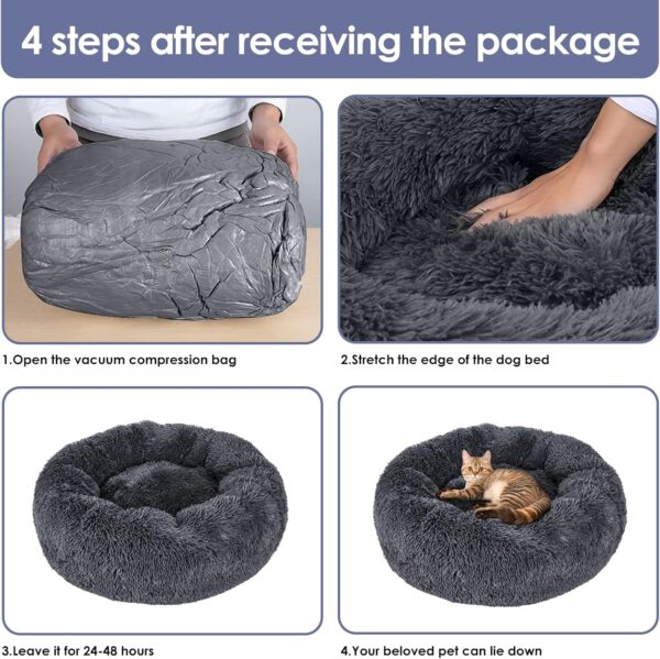 Zvonema Calming Donut Dog Bed, Soft Fluffy Plush Pet Bed for Small Medium Large Dogs and Cats, Washable Round Fur Cat Beds with Non-Slip Bottom, 76 x 76cm, Dark Grey - Image 6