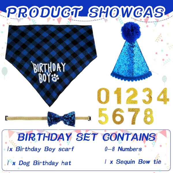 WLLHYF Dog Birthday Party Supplies, Birthday Boy Dog Bandana Set Birthday Hat with Numbers Dog Bow Tie for Small Medium Large Dogs Pets (XL Bandana) - Image 3