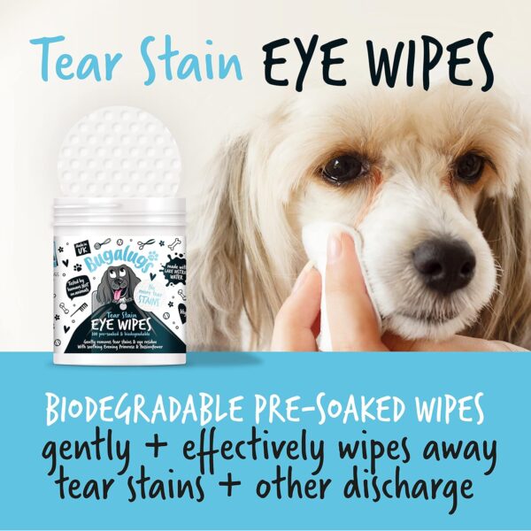 BUGALUGS Dog Eye Wipes 100 Biodegradable textured pre-soaked Dog Wipes. Safe & Easy Cleaning For Dogs - Pet Eye Wipes Remove Tear Stains, Dog Eye Crust & Eye Discharge - Image 6