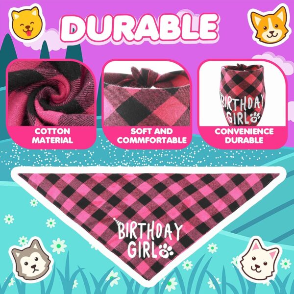 Amaxiu Dog Birthday Party Set, Girl Dog Birthday Bandana Hat with 8 Bling Number Pet Happy Birthday Supplies Glitter Hat Plaid Bandana for Small Medium Large Dogs (Pink) - Image 5