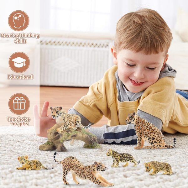 toymany 7PCS Jaguars Figurines with Jaguasr Cubs and Tree Trunk, Realistic Jungle Animals Figures Family Set Includes Baby Jaguars, Educational Toy Cake Toppers Christmas Birthday Gift for Kids - Image 8