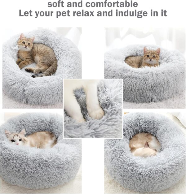 Calming Dog Cat Donut Bed - 19.7in Fluffy Plush Puppy Kitten Cuddler Round Bed, Warm and Soft Pet Cosy Anti Anxiety Beds with Non-Slip Bottom and Washable (M-50CM, Grey) - Image 3