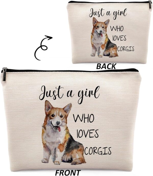 Dwept Just a Girl Who Loves Corgis Cosmetic Bag, Animal Lovers Pet Dog Makeup Bag Zipper Cosmetic Pouch Bag Travel Linen Makeup Organizer, Dog Gifts for Women Girls Corgi Lovers Pet Owner - Image 2