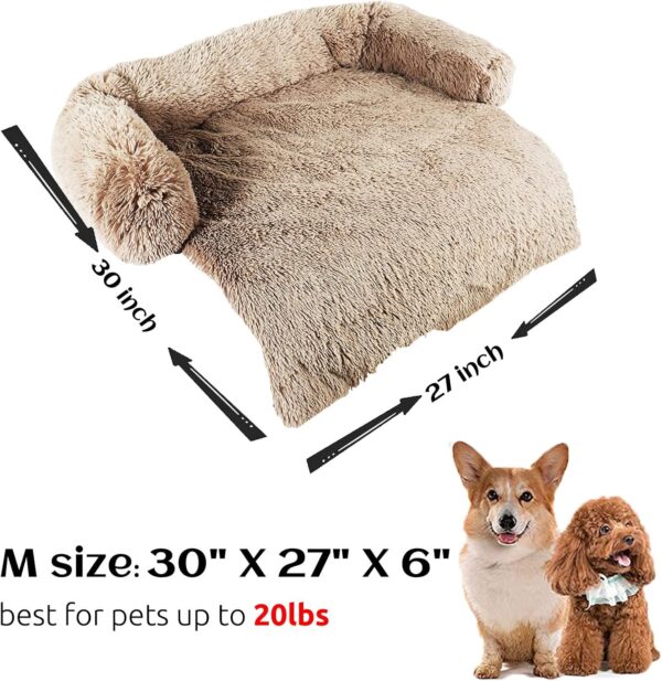 HACHIKITTY Calming Dog Sofa Bed Mat, Washable Plush Couch Cover for Dog, Furniture Protector Pet Sofa Mat for Dogs and Cats, Fluffy Dog Couch Bed with Anti-slip Bottom (30"x 27"x 6", Camel) - Image 5