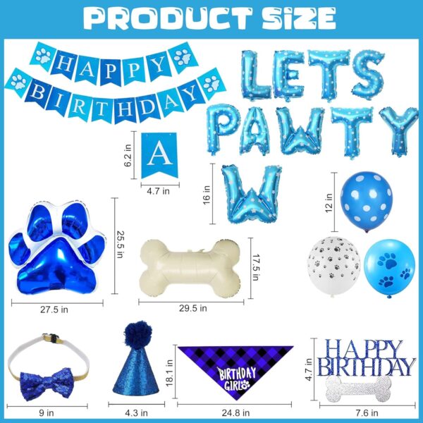 Dog Birthday Decorations, Dog Birthday Plaid Bandana Bow Tie Hat Happy Birthday Banner Lets Pawty Balloon Banner Bone Paw Foil Balloon Cake Topper Latex Balloons for Pets Dog Birthday Party Supplies - Image 3