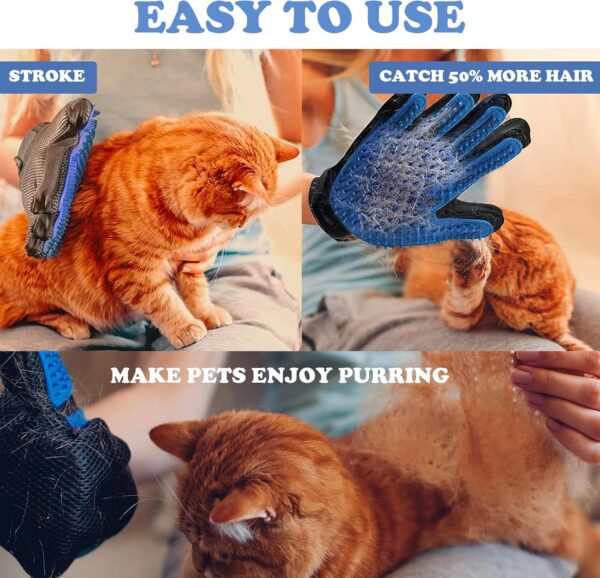 QUALDESN 2 Pcs Cat Grooming Glove, Pet Dog Cat Brush Glove, Gentle Deshedding Brush Glove, Premium Glove for Easy, Mess-free Grooming with 180 Tips, for Dogs,Cats,Rabbits,Horses with Long/Short Fur - Image 4