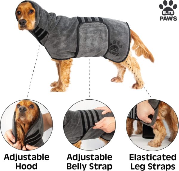 Elite Paws® UK: Luxury Microfibre Dog Drying Coat: All-Season Thick Robe, Dries Pets in About 20-30 Mins, Ultra Absorbent, Super Soft, For Bath, Grooming, Travel, Puppy & Adult, Machine Wash (XL) - Image 4