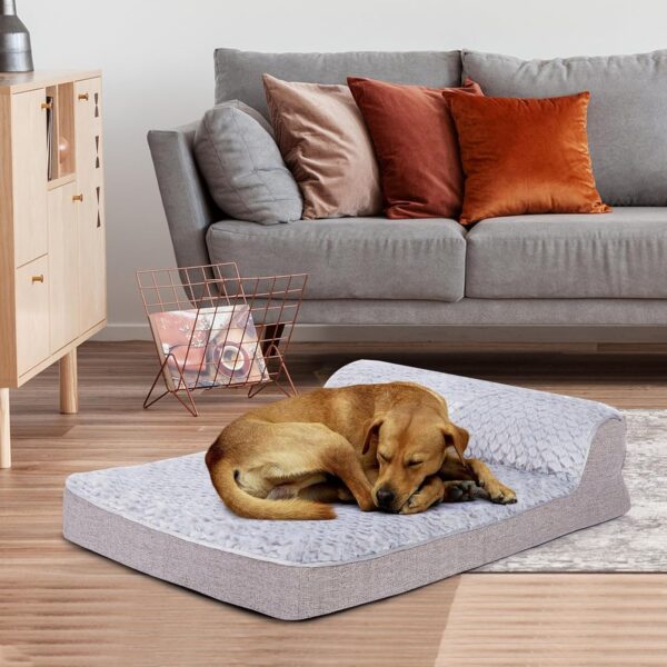 Ownpets Large Plush Pet Bed, Grey Pet Bed For Large/Medium Dogs With Bolsters & Washable Cover, Comfortable &Breathable Egg Foam Pet Sofa Bed,91.5x68.5x15CM - Image 2