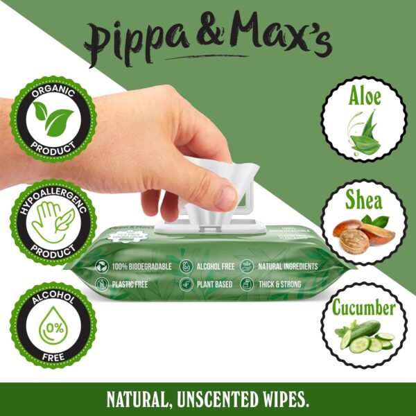 Pippa and Max Pet Wipes for Dogs & Cats, Thick 100% Plant Based Grooming Wipes, Hypoallergenic Cleaning for Paws, Body, Ear, Eye, and Bum, Non-Scented, 100 Count - Image 3