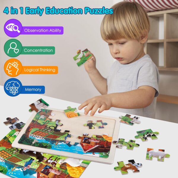 Wooden Dinosaur Animals Sea World Farm Jigsaw Puzzles Toys for Kids 2 3 4 5 6 Year Olds, 4x24 Pcs Jigsaws Puzzle Board for Toddler, Educational Toys Game for 3+ Year Old Easter Gifts for Boys Girls - Image 2