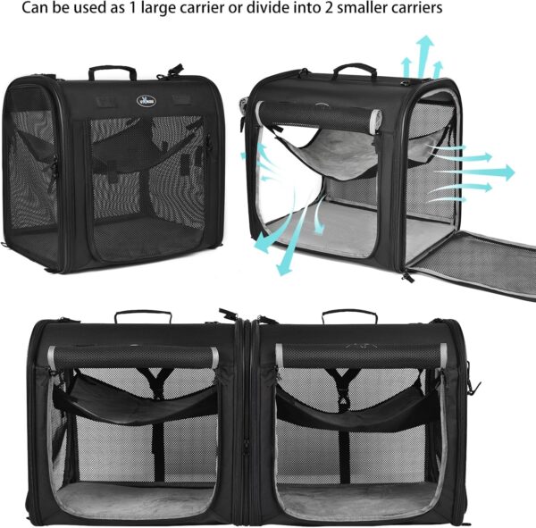 wakytu Portable 2-in-1 Pet Carrier for Medium Dogs Large Cat 2 Cats Travel Double Dog Crate Set with Carry Bag/Hammocks/Mats/Tent Stakes/2 Pcs Bowls Outdoor Camping, 2.0 Black - Image 2