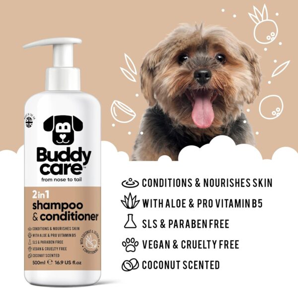 Buddycare 2in1 Dog Shampoo & Conditioner Coconut Scented | With Aloe Vera and Pro Vitamin B5 (500ml) - Image 2