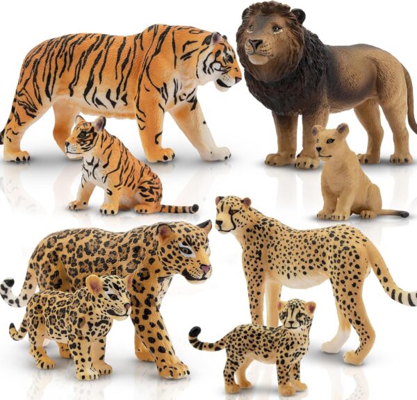 toymany 8PCS Plastic Jungle Animals Figure Playset Includes Baby Animals, Realistic Lion,Tiger,Cheetah,Jaguar Figurines with Cub, Cake Toppers Christmas Birthday Toy Gift for Kids Toddlers - Image 2