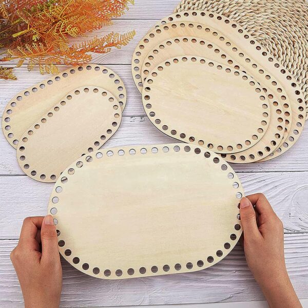 Yayatty 5 PCS Wooden Basket Bottom, Oval Crochet Knitting Basket Wood Base Shaper for DIY Basket Craft Weaving Making Supplies - Image 4