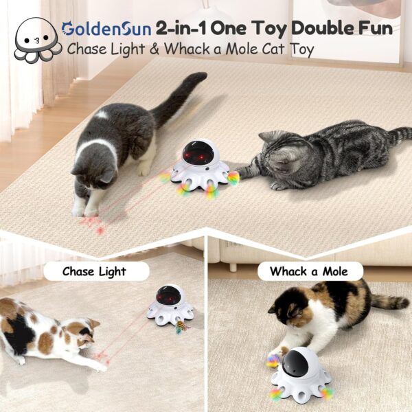 GoldenSun Automatic Cat Toy, 2-in-1 Interactive Cat Toys for Indoor Cats, Automatic Cat Toy, 8 Holes Mice Whack A Mole Moving Feather, USB Rechargeable Electronic Kitten Toys for All Breeds Black - Image 2