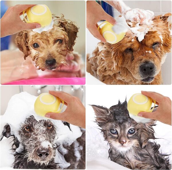 Dog Cat Bath Brush Soft Silicone Dog Rubber Bathing Brush Pet Grooming Shampoo Dispenser Brushes Puppy Cats Shower Hair Fur Grooming Cleaning Scrubber for Short Haired Dogs Cats Shower - Yellow - Image 7