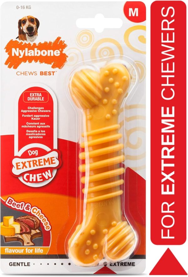 Nylabone Extreme Tough Dog Chew Toy Bone, Durable, Cleans Teeth, Beef & Cheese, Medium, for Dogs Up to 16 kg - Image 2