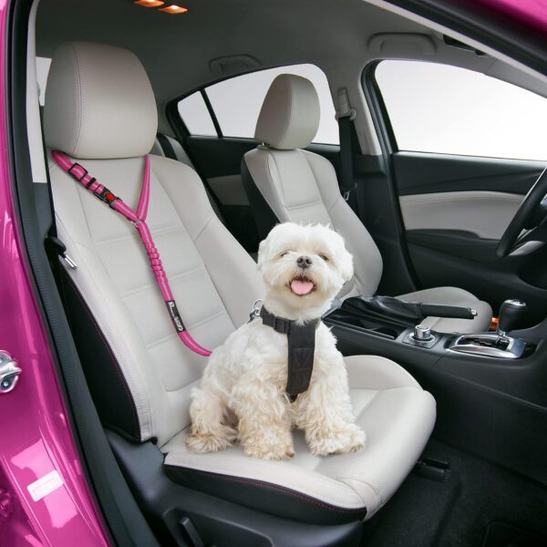 Headrest Dog Car Seat Belt Adjustable with Elastic Bungee Buffer Durable Headrest Pet Seat Belt Dog Car Safety Harness Restraint (Pink) - Image 3