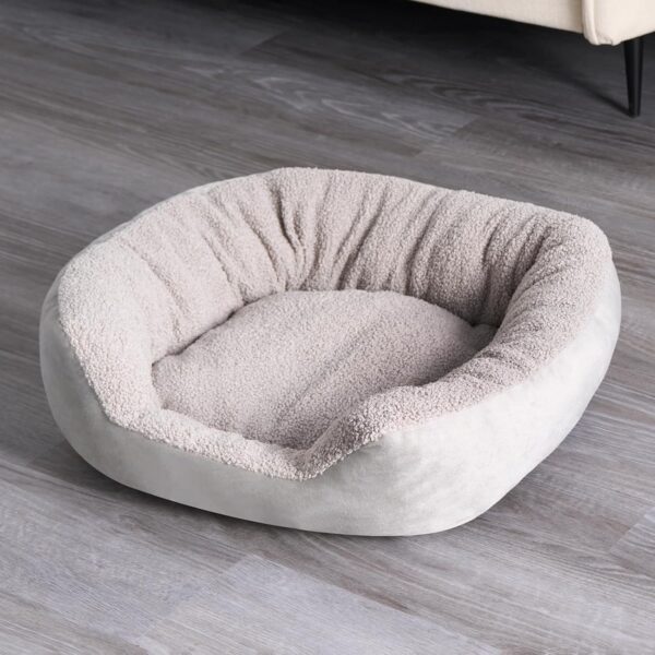 OHS Dog Bed Matt Velvet, 4 Sided Fluffy Puppy Bed Super Soft Comfy Relaxing Dog Beds for Living Room Kitchen Non Slip Backing Teddy Pet Bed, Silver - Image 6