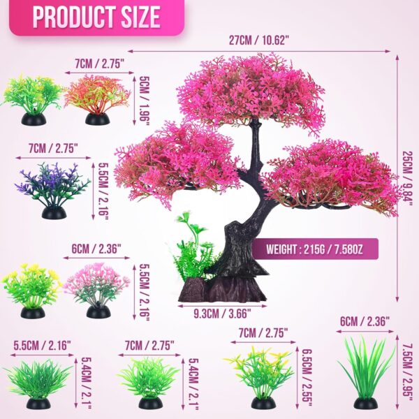 Borlech Aquarium Tree Plants Decorations, Fish Tank Plastic Plant Decor Set 10 Pieces (Pink) - Image 3