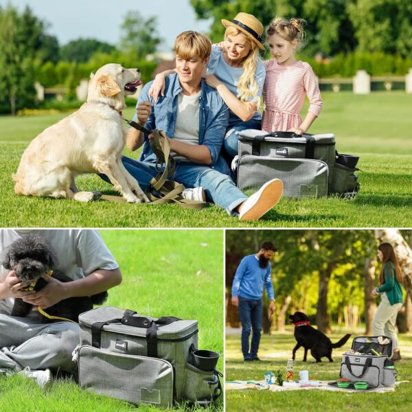 pecute Dog Travel Bag Large, Portable for Travel, Pet with Multi-Function Pockets, Tote Organizer Outdoor use Set 2 Food Bags + Collapsible Bowls, Grey - Image 2