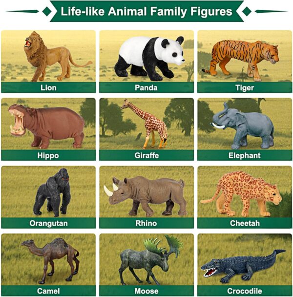 Safari Animal Toys Figures, 12 PCS Realistic Jumbo Wild Jungle Animals Figurines, Large African Zoo Animal Playset with Lion,Elephant,Giraffe, Plastic Animal Learning Toys for Kids Toddlers Boys Girls - Image 2