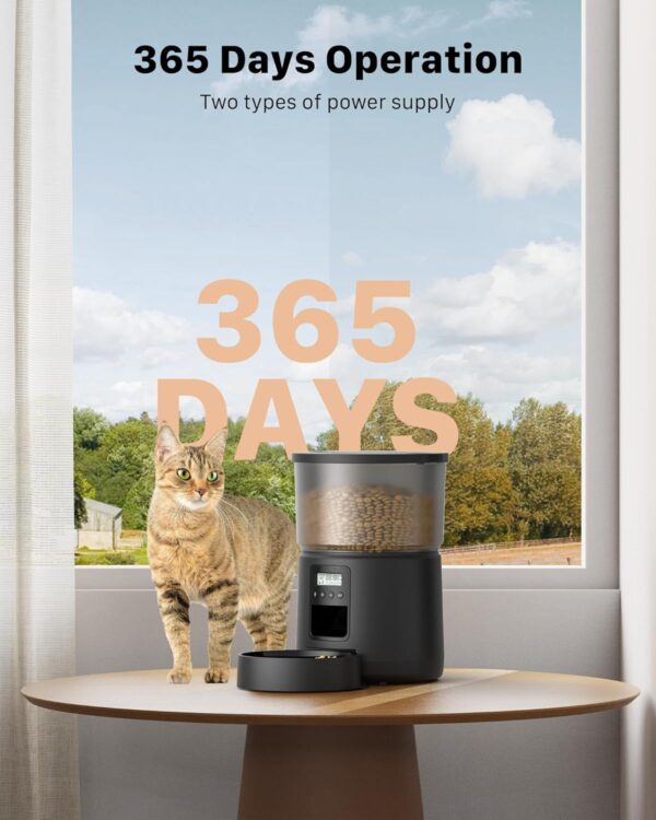 BEMOONY 5L Automatic Cat Feeder, Cat Food Dispenser with 1-6 Meals, Customized Feeding Schedule for Cats & Dogs, Dual Power Supply, Double Lock, 10s Voice, Cat Feeder Including Desiccant Bag - Image 7