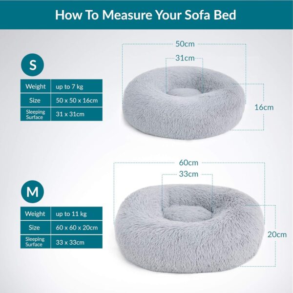 Bedsure Donut Dog Bed Medium - Anti Anxiety Puppy Bed for Small Dogs, Fluffy Calming Large Cat Bed Washable, Light Grey, 60x60x20cm - Image 3