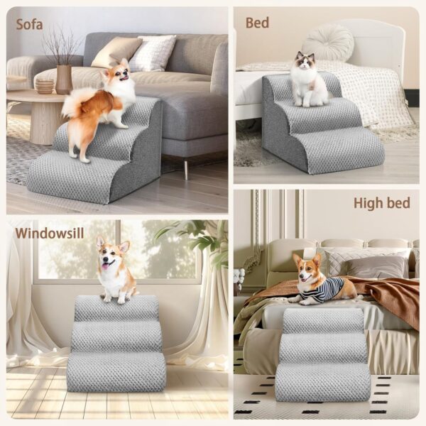 SenDeluz Dog Steps for Bed Sofa, Easy Climb Dog Cat Ramp Steps, High Density Foam Pet Stairs, Non-Slip Pet Ladder with Washable Cover for Dogs and Cats - Image 3