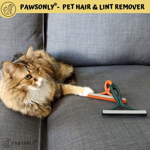 PawsOnlyUK Pet Hair Remover for Carpet Sofa Car Furniture Stairs Pet Bed Rugs | Carpet Scraper Tool | Reusable Lint Remover | Portable Carpet Brush | Easy to Clean Cat Dog Hair Fur (Orange + Green) - Image 2