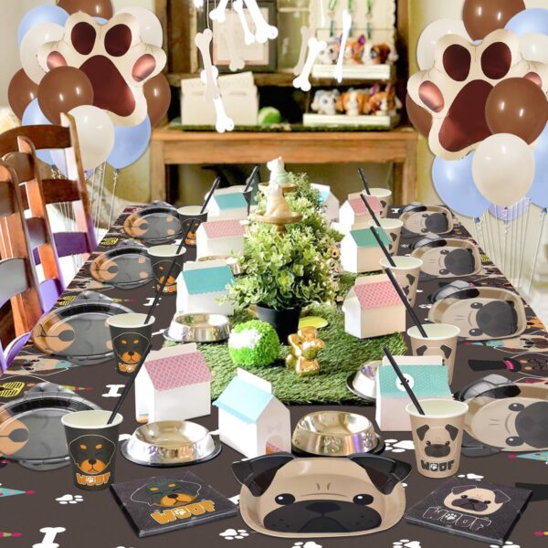 Dog Party Decorations, Dog Paper Dinner Plates, Doggy Party Supplies for Dog, Kid Birthday, Includes Paper Plates, Happy Birthday Banner, Let's Pawty Tablecloth, Napkins, Paw Balloons, Serves 20 - Image 6