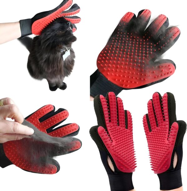 Dog Grooming Glove/Pet Brush Glove Hair Removal Mess-free Grooming with 260 TipsDog, Cats, Rabbits & Horses with Long/Short/Curly Hair (Red Left Hand) - Image 2