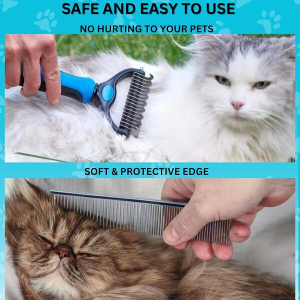 Candure Dematting Comb for Dog and Cat, Pet Grooming Rake and Brushes for Small, Medium & Large Dogs 17+9 Double Sided Deshedding Tool Removes Knots and Tangled Hair (Blue) - Image 5