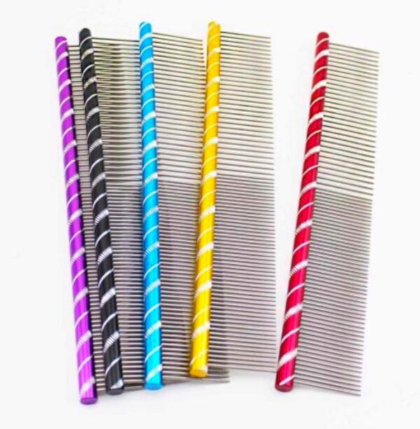 Anigood PET Grooming Comb Metal Double Row Teeth Colourful Handle Brush For Dogs Cats Fur Firm Grip| Professional Deshedding Dematting Pet Supplies (Purple) - Image 3