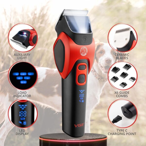 VGR Dog Clippers Cordless for Thick or Curly Coats - Pet Hair Trimmer with Ceramic Blades - Low Noise Silent Grooming Kit for Cat with Matted Fur, Puppy, Poodle - Image 2