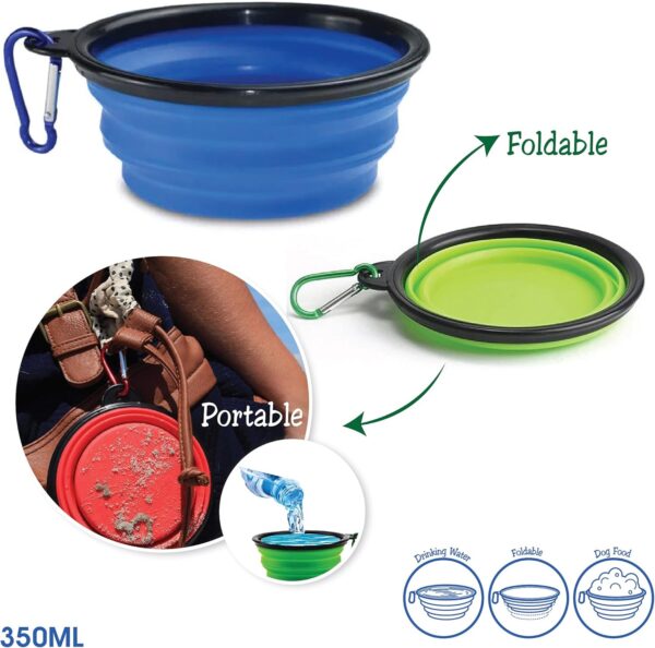 ARTISTRY Pack of 2 Collapsible Dog Bowl Portable Travel Dog Bowl for Small Pet Dog Cat Silicone Collapsable Dogs Drinking Bowl for Food Water Feeding with Metal Hook Foldable Dog Bowl(Blue/Green) - Image 6