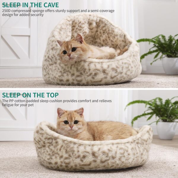 YITAHOME Cat Beds Fluffy Cat Bed Pet Bed for Indoor Cats, Washable Non-Slip Cat Nest, Cat Nesting Bed, with Removable Washable Cushion Pillow, Kitten Bed, Cat Sofa Bed, 43x41x35cm (White Light Brown) - Image 3