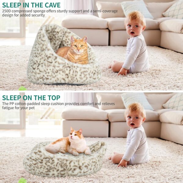 YITAHOME Cat Beds Fluffy Cat Bed Pet Bed for Indoor Cats, Washable Non-Slip Cat Nest, Cat Nesting Bed, with Removable Washable Cushion Pillow, Kitten Bed, Cat Sofa Bed, 43x41x35cm (White Light Brown) - Image 8