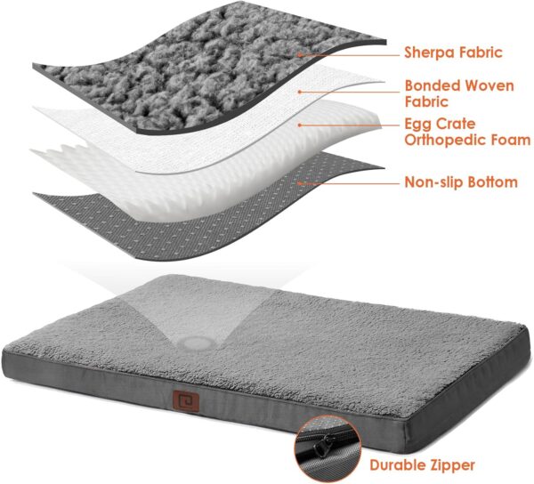 EHEYCIGA Orthopedic Dog Bed Medium Washable, 76x51x9cm, Dog Beds Mattress for Crate with Removable Cover, Pet Bed Dog Cushion with Anti-Slip Bottom, Grey - Image 3