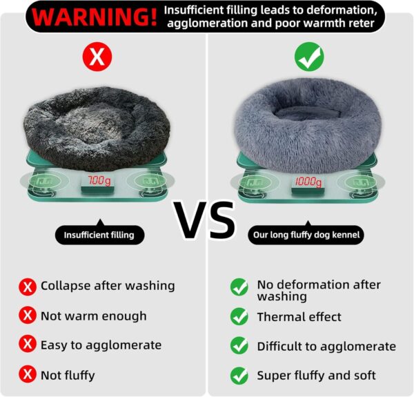 Whome Donut Dog Bed - Cat Bed Round Warm Cuddler Soft Fluffy Pet Beds for Cats or Dogs - Anti-Anxiety and Better Sleep - Anti-Slip Bottom - Machine Washable (M, Dark Grey) - Image 4