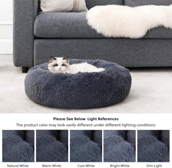 Bedsure Dog Bed Donut Bed - Washable Cat Beds for Indoor Cats Large, Fluffy Calming Kitten Bed for Small Dog and Puppy, Grey, 50x50x16cm - Image 7