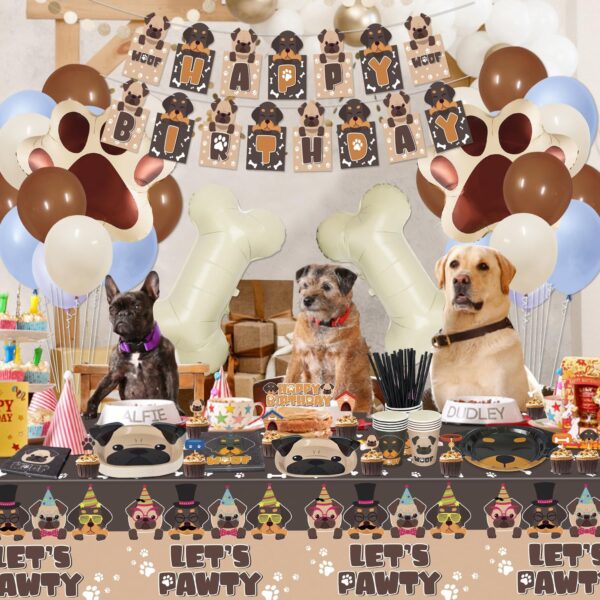 Dog Party Decorations, Dog Paper Dinner Plates, Doggy Party Supplies for Dog, Kid Birthday, Includes Paper Plates, Happy Birthday Banner, Let's Pawty Tablecloth, Napkins, Paw Balloons, Serves 20 - Image 4