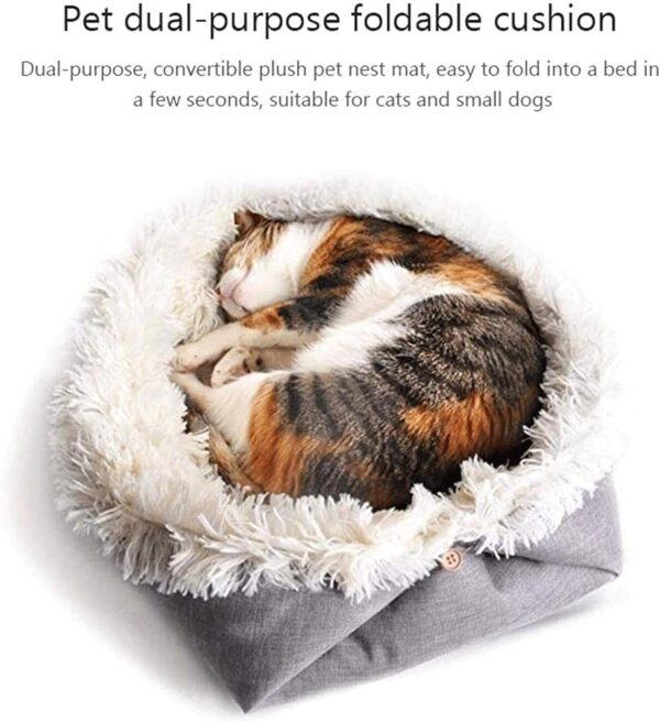 Hamkaw Self-warming Dog Bed Foldable Convertible Self Heating Plush Cat Bed Nest Machine Washable & Removable Thermal Pet Cushion Pad Mat Blanket for Travel Home Indoor Outdoor - Improved Sleep - Image 7