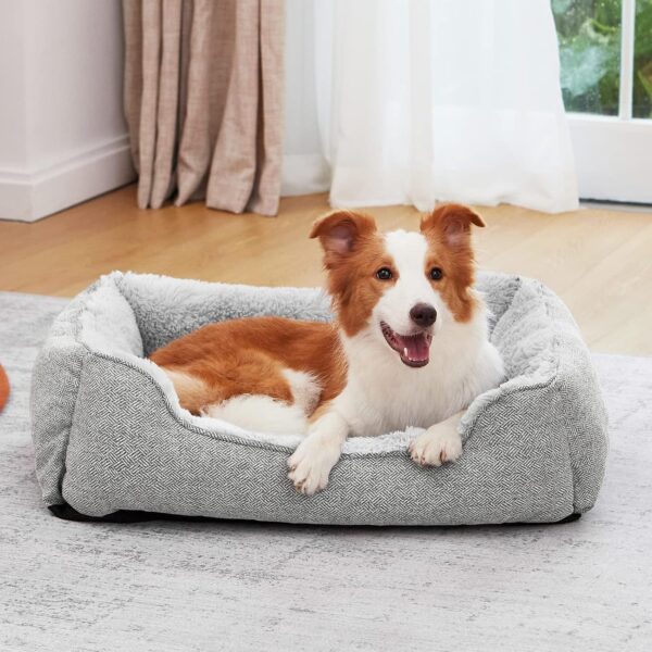 JOEJOY Dog Beds Medium Washable - Cosy Puppy Bed Soft Fleece Plush Calming Dog Bed - Rectangle Breathable Cat Sofa Dog Bed Small | Medium | Large Mattress Mat For Pet, Light Grey - Image 7